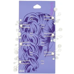 Lot de 6 épingles plates avec perles d’imitation et strass en verre couleur argenté