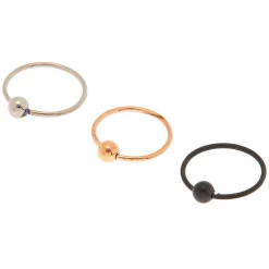 Lot de 3 anneaux de nez 20 g couleur titané en métaux mixtes