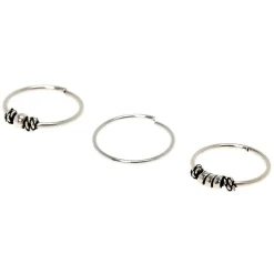 Lot de 3 anneaux de piercing de nez perlés style balinais 21 g couleur argenté