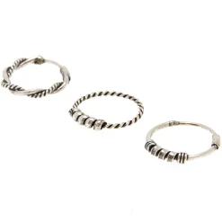 Lot de 3 anneaux pour le nez tressés Bali couleur argenté
