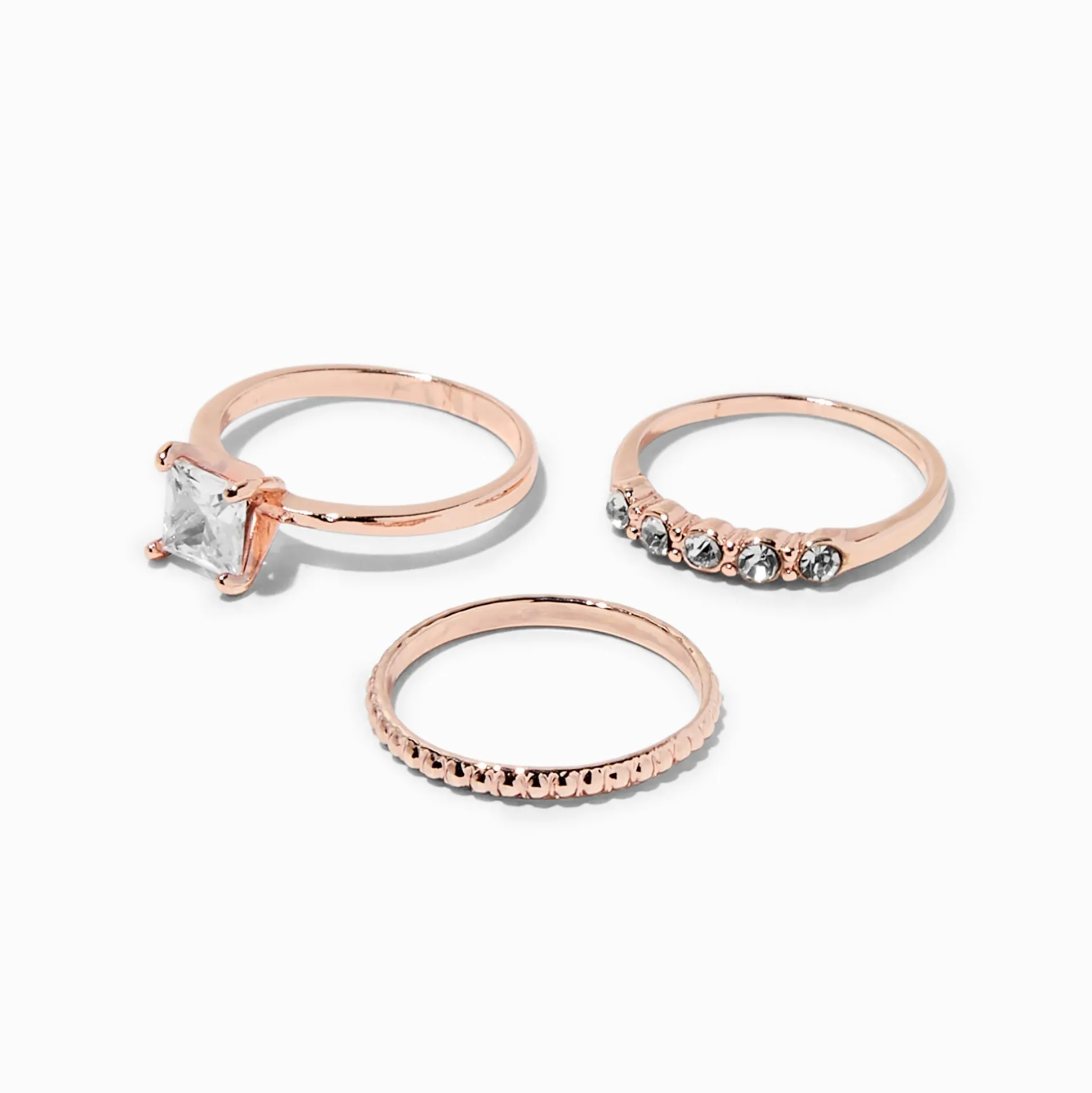 Lot de bagues superposables en zircon cubique couleur doré rose - Lot de 3