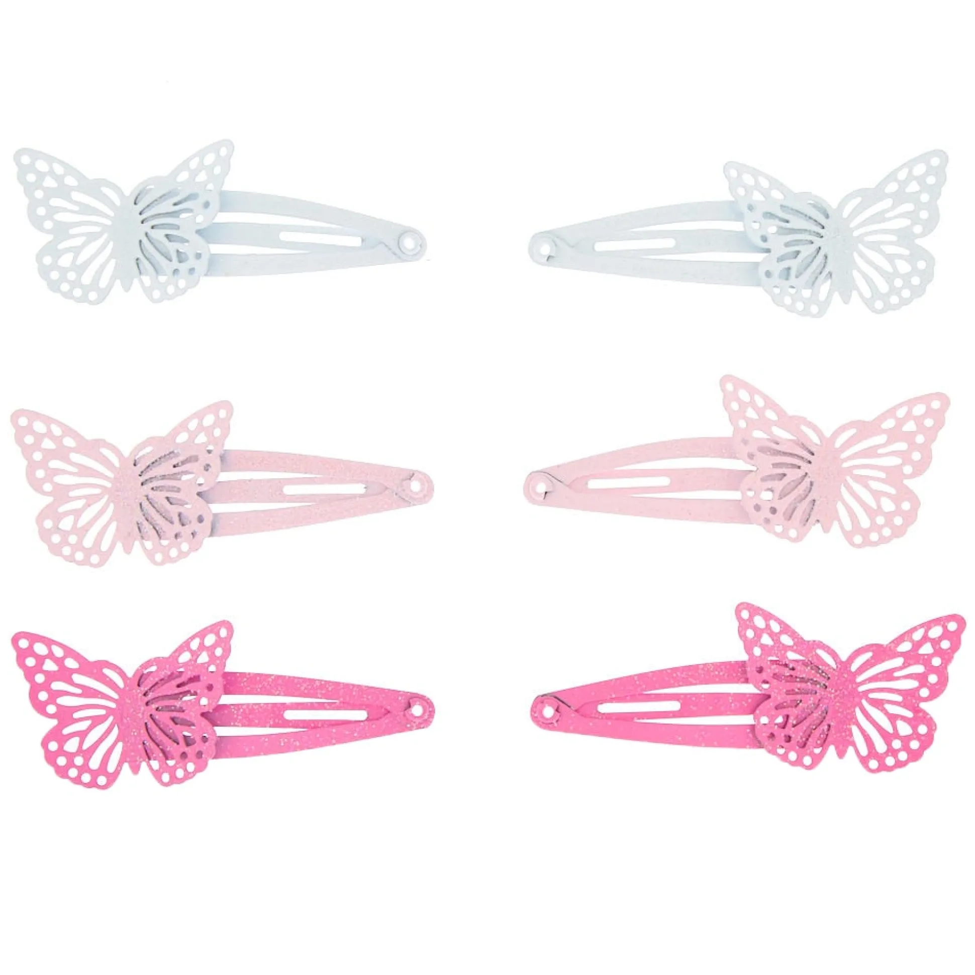 Lot de 6 barrettes clic clac roses pailletées motif papillon du Claire's Club