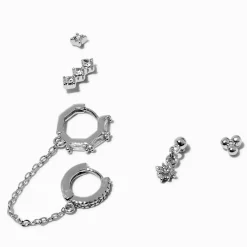 Lot de boucles d’oreilles empilables en strass en zircon cubique couleur argentée - Lot de 3