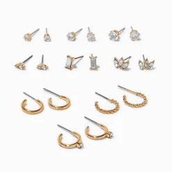 Lot de boucles d'oreilles variées extravagantes en zircon cubique couleur dorée - Lot de 9