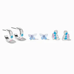Lot de boucles d'oreilles à empiler papillons roses et bleues