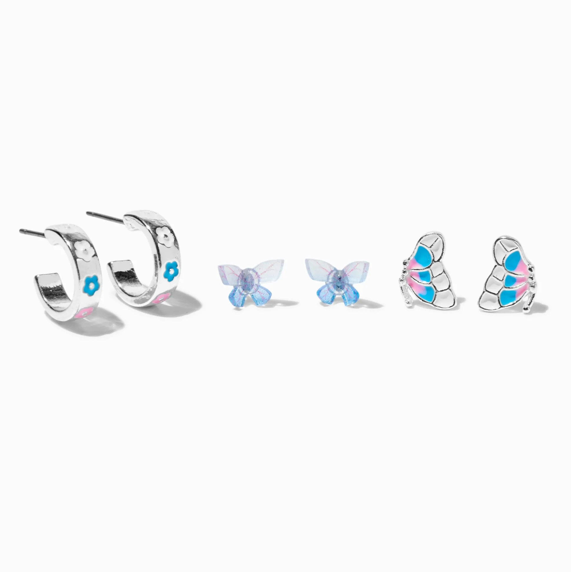 Lot de boucles d'oreilles à empiler papillons roses et bleues
