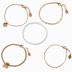 Lot de bracelets cerise nacrés couleur dorée - Lot de 5