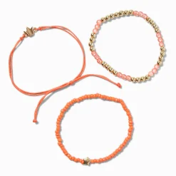 Lot de bracelets en perles de rocaille corail avec le mot « Courage » - Lot de 3