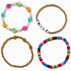 Lot de bracelets élastiques perlés « Smile » visage souriant - Lot de 4
