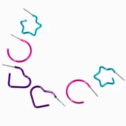 Lot de créoles empilables anodisées arc-en-ciel de formes diverses - Lot de 3