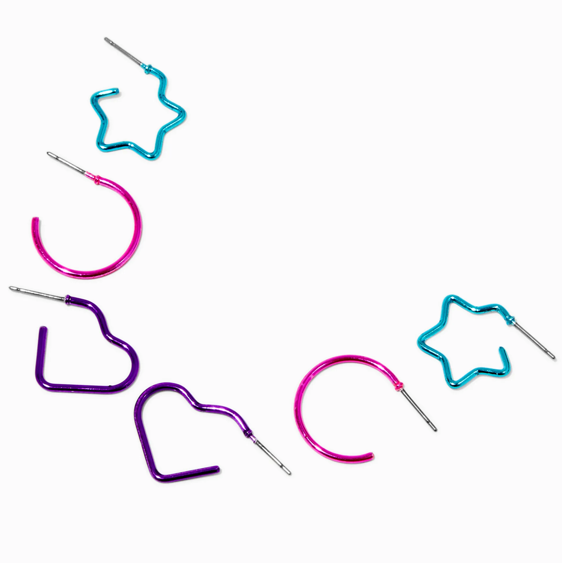 Lot de créoles empilables anodisées arc-en-ciel de formes diverses - Lot de 3