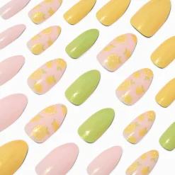 Lot de faux ongles vegan stiletto citron - Lot de 24