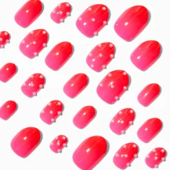 Lot de faux ongles vegan stiletto perle d'imitation rouge dégradé - Lot de 24