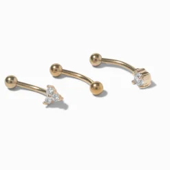 Lot de piercings d'oreilles rook à trois clous 1,2 mm en zircon cubique d'imitation et acier inoxydable couleur dorée - Lot de 3