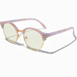 Lunettes à verres transparents avec barre frontale violette effet marbré avec réduction de la lumière bleue