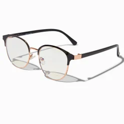 Lunettes à verres transparents noirs et couleur doré rose avec réduction de la lumière bleue