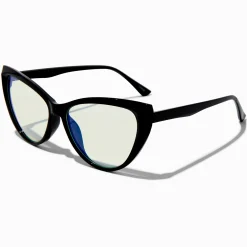 Lunettes à verres transparents œil de chat noires avec réduction de la lumière bleue