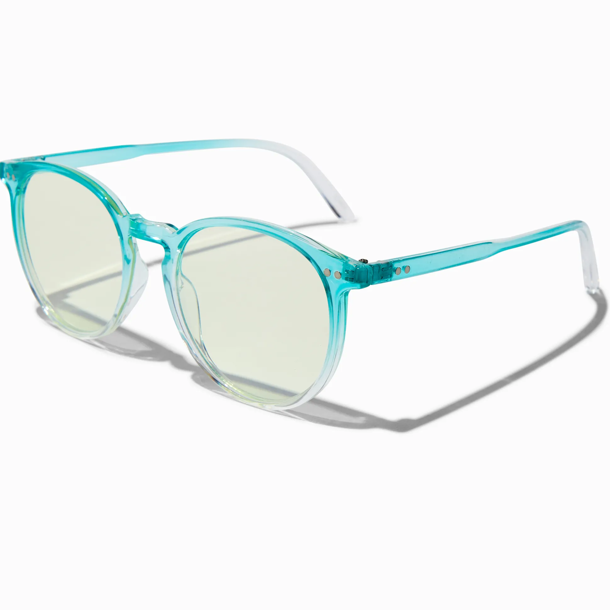 Lunettes à verres transparents rétro dégradé bleu avec réduction de la lumière bleue