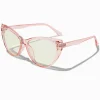 Lunettes à verres transparents œil de chat rose avec réduction de la lumière bleue
