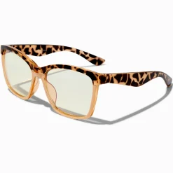 Lunettes couleur doré rose à verres transparents et barre frontale guépard avec réduction de la lumière bleue