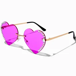 Lunettes de soleil avec strass en forme de cœur violettes