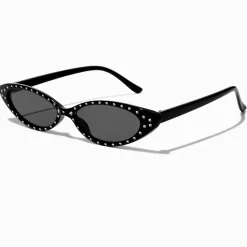 Lunettes de soleil œil de chat fines avec strass noires