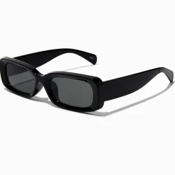 Lunettes de soleil rectangulaires fines noires à monture bombée