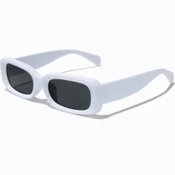 Lunettes de soleil rectangulaires fines blanches à monture bombée