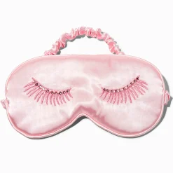 Masque de sommeil en faux satin avec cils rose tendre