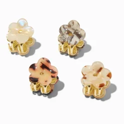 Mini pinces à cheveux fleur écaille de tortue - Lot de 4