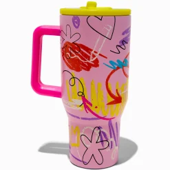 Mini Pink Doodle Stainless Steel Handled Tumbler