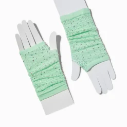 Mitaines en résille strass vert menthe