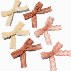 Mixed Boho Tan Lace Hair Bow Clips - 6 Pack