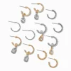 Mixed Metal Crystal Drop Textured Hoop Earrings - 6 Pack
