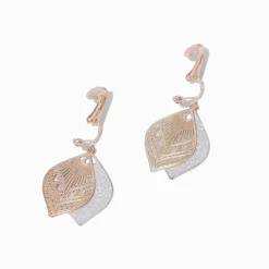 Mixed Metal Filigree Teardrop Clip-On Drop Earrings