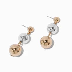 Mixed Metal Graduated Ball Drop Earrings