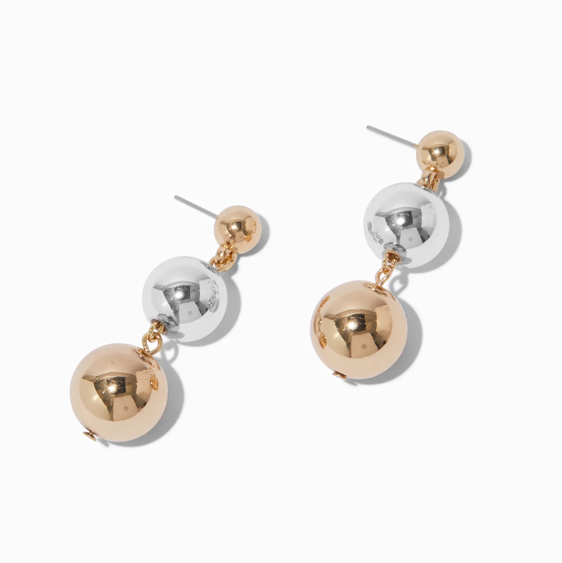 Mixed Metal Graduated Ball Drop Earrings