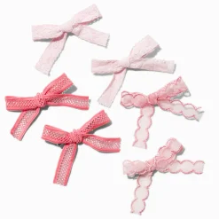Mixed Pink Lace Hair Bow Clips - 6 Pack