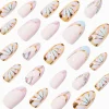 Multi Daisy Gold Chrome Bling Stiletto French Tip Vegan Faux Nail Set - 24 Pack