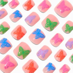 Multicoloured Butterfly Square Press On Vegan Faux Nail Set - 24 Pack