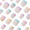 Multicoloured French Tip Bling Short Square Vegan Faux Nail Set - 24 Pack