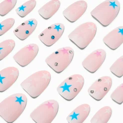 Multicoloured Star Gem Stiletto Vegan Faux Nail Set - 24 Pack