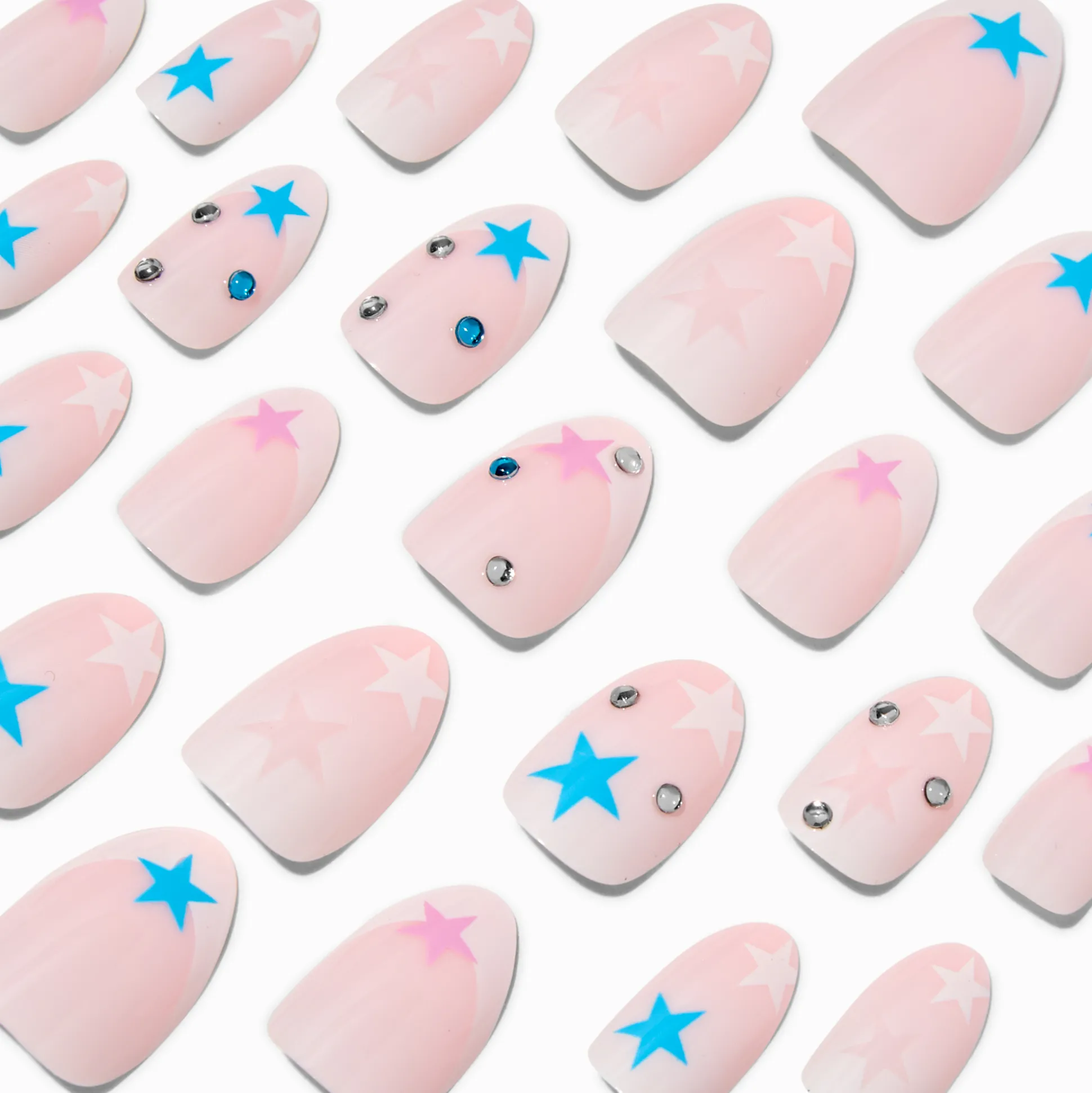 Multicoloured Star Gem Stiletto Vegan Faux Nail Set - 24 Pack