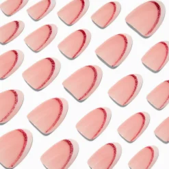 Oblong Glitter French Tip Long Almond Vegan Faux Nail Set - 24 Pack