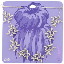 Ornement pour cheveux feuille avec strass couleur argentée