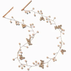 Ornement pour cheveux papillon strass et perles d’imitation rose