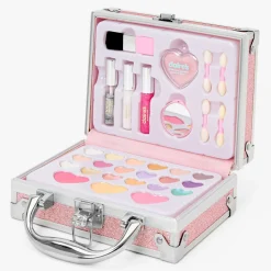Palette compacte de maquillage format voyage rose à paillettes