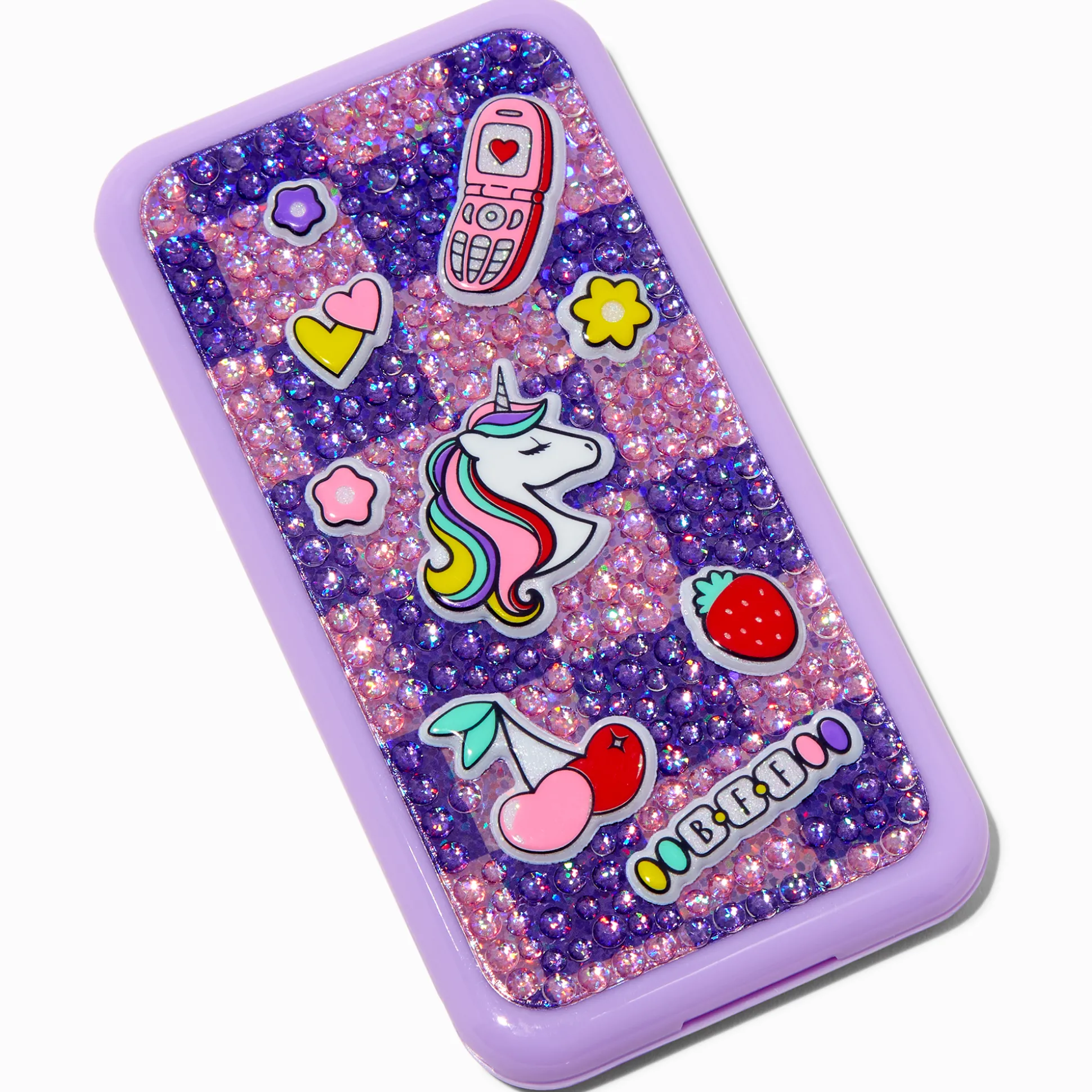 Palette compacte de maquillage portable bling-bling licorne violet Y2K