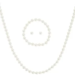 Parure de bijoux avec perles d'imitation couleur argentée - Lot de 3