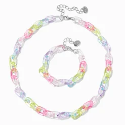 Parure de bijoux chaînette épaisse acrylique arc-en-ciel Claire's Club - Lot de 2